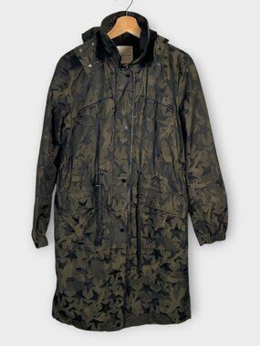 AVEC LES FILLES Star Camo Jacket Sz SMALL Green Rain Hooded Casual